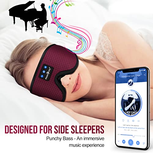 MUSICOZY 3D Sleep Headphones Bluetooth 5.4 Breathable Sleep Eye Mask - color: Maroon Red