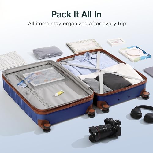 Vipbox Suitcase Sets 3 Piece Hardside PC Travel Suitcase with Wheels, Blue | Lightweight Expandable Ultra Durable 100% PC Carry On Travel Suitcase set with TSA Lock Spinner Wheels - color: Classic Blue, size: 3-Piece Set (20/24/28)