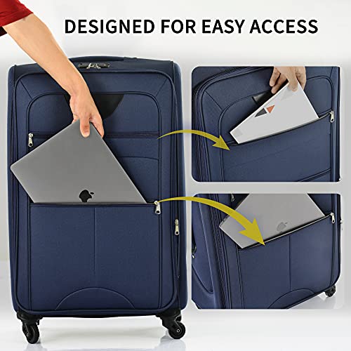 Merax Suitcase Set Softside 3-Piece Expandable Luggage with Travel Bag - color: Deep Blue(22/26/30/Bags)