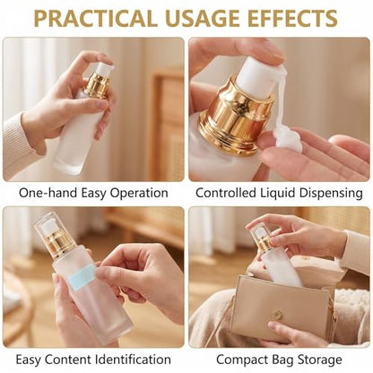 3Pcs 0.7oz Clear Frosted Glass Lotion Pump Bottles with Stickers - size: 20ML/0.7oz