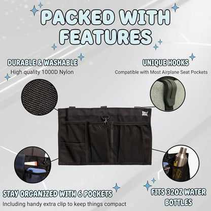 Airplane Seat Organizer to Clip onto Airplane Seat Pocket | Travel Essentials Accessory with Improved Universal Compatibility (15 x 9 Inches)