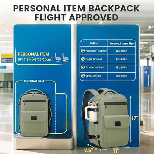 MATEIN Personal Item Backpack, Underseat Backpack for Frontier Airline - color: Green