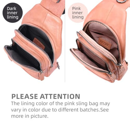HESHE Leather Sling Bag for Women RFID Crossbody Purse Fanny Pack Chest Bag - color: Pink