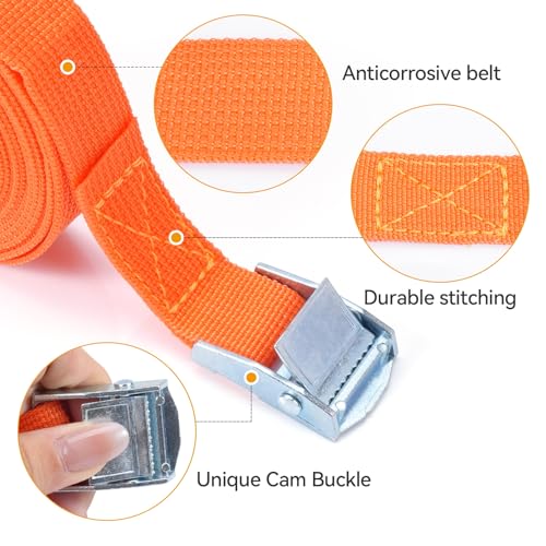 Tie Down Straps 4-Pack, 0.8" x 6.6Ft (2x200cm) Heavy Duty Orange Lashing Straps, Adjustable Retaining Straps with Buckle for Vans, Motorcycle, Trailer, Luggage, Car Roof Rack - size: XK 20 mm * 2000 mm * 4 pcs Orange