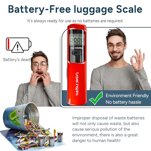 travel inspira Battery-Free Luggage Scale 110lb/50kg Digital Portable - color: Red