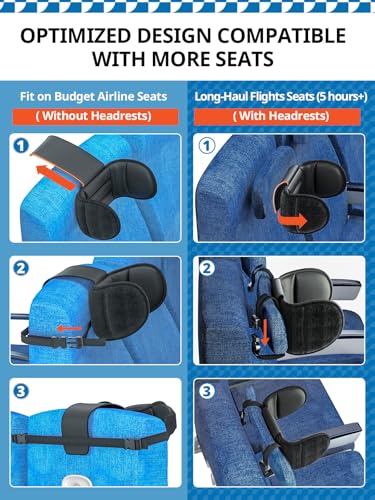 SARISUN Travel Pillow with Chin Strap for Different Seats, Stable Support - color: Black