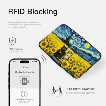 Credit Card Holder RFID Aluminum card case Cat Flowers mini Wallet Women