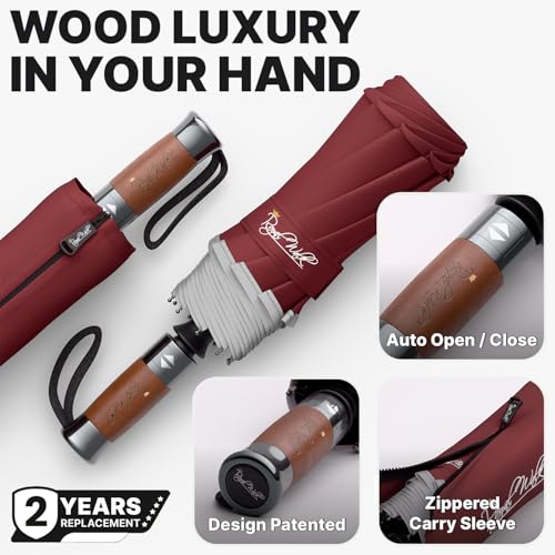 Royal Walk Compact Travel Umbrella for Rain, Windproof, Small & Portable - color: Dark Red