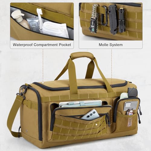 G4Free 3-in-1 Duffle Bag Travel Gym Sports, Large Tactical Duffel Backpack - color: Khaki