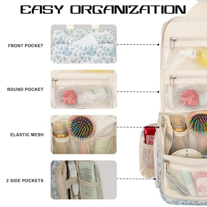Goloni Hanging Toiletry Bag for Men Women, Water-Resistant Organizer - color: Flower