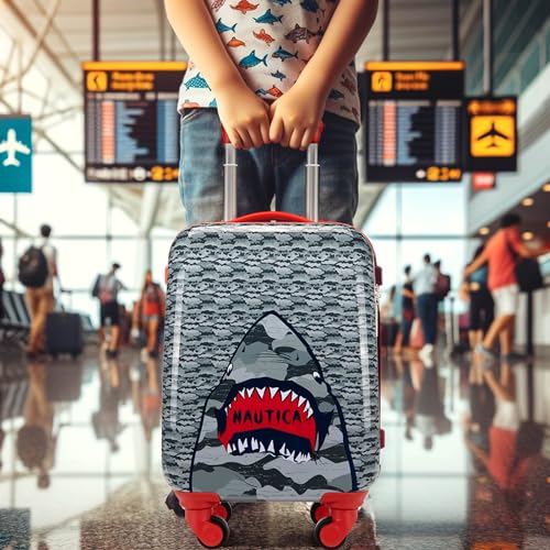 Nautica Kids 18" Hardside Carry-on Suitcase with Spinner Wheels, Shark Attack - color: Shark Attack