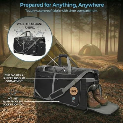 Bago Travel Duffle Bag for Women & Men. Extra Large Foldable Duffel Bags - color: Black, size: 120L