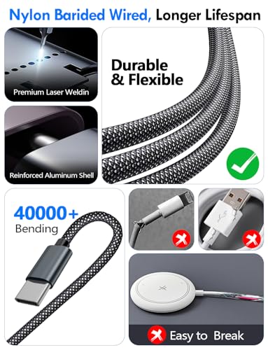 2Pack Travel Essentials for Apple Watch Charger,3-in-2 Multi Charging Cable - color: Black, size: 2Pack-5 FT