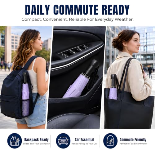 Compact Folding Umbrella Windproof Automatic Open Travel Rain Umbrella - color: Light Purple