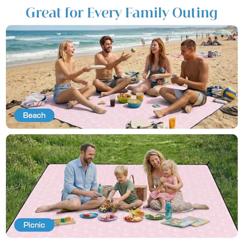 OIGAE Beach Blanket Waterproof Sandproof Oversized Beach Mat - color: Pink Sea Shells, size: 7x8 Ft (2～5 person)