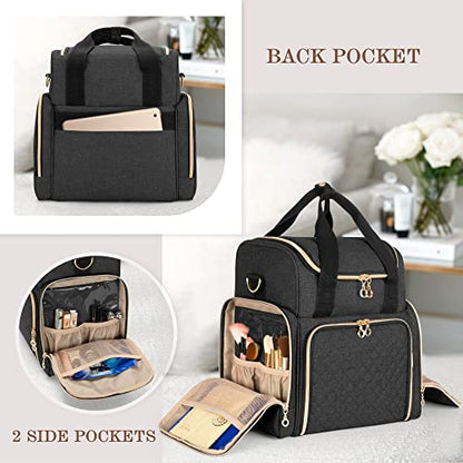 LUXJA Travel Makeup Bag with 2 Removable Makeup Cases, Black - color: Black