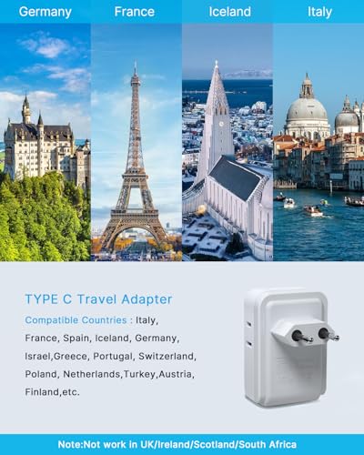 VINTAR 2 Pack European Travel Plug Adapter, Type C International Power Plug - style: 17W-Type C Most of Europe - 1A2C/ 2 Pack