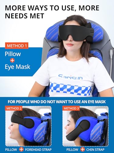 SARISUN Travel Pillow with Chin Strap, Stable Head Support for Long Flight - color: Mottled Grey