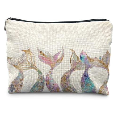 Mermaid Gifts for Women Girl, Mermaids Tail Makeup Bag Cosmetic Bag for Purse,Preppy Beach Cosmetic Bag for Purse, Aesthetic Ocean Coastal Makeup Zipper Pouch - color: Mermaid Tail