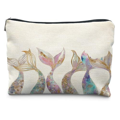 Mermaid Gifts for Women Girl, Mermaids Tail Makeup Bag Cosmetic Bag for Purse,Preppy Beach Cosmetic Bag for Purse, Aesthetic Ocean Coastal Makeup Zipper Pouch - color: Mermaid Tail