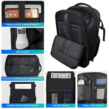 Vacuum Travel Backpack with Pump, Expandable, 17-Inch Laptop, Black - color: Black