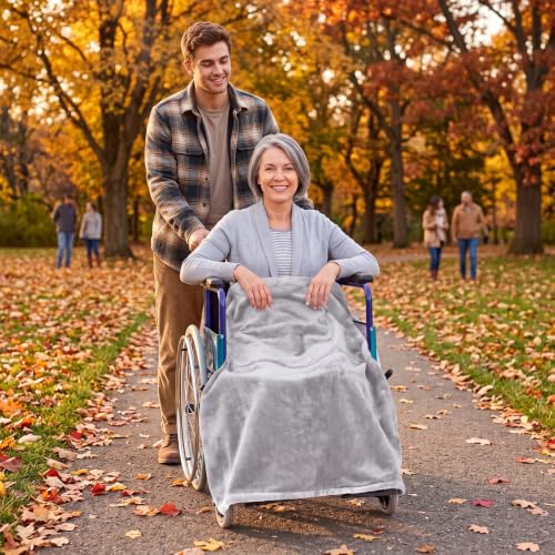 Newwiee Christmas Wheelchair Blanket with Pouch, Grey, Simple - color: Grey