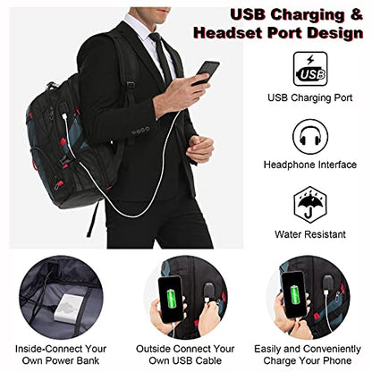 LOVEVOOK Large Laptop Backpack for Men,18.4Inch Heavy Duty Travel Backpack - color: Darkblue, size: 17 inch
