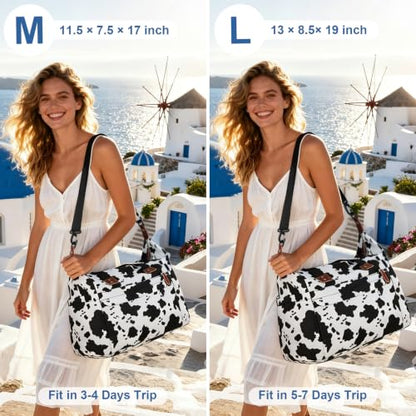 Pritent Travel Duffle Bag, Weekender Overnight Personal Item Carry On Bag - color: Cow Print, size: Large