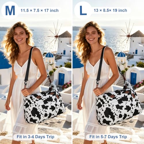Pritent Travel Duffle Bag, Weekender Overnight Personal Item Carry On Bag - color: Cow Print, size: Large