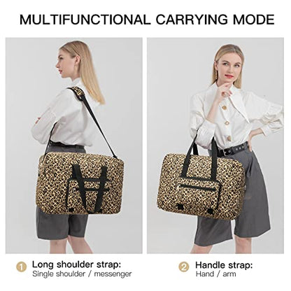 Foldable Travel Duffel Bag, Medium Women's Weekender and Overnight bag carry on Luggage bag for Women(Leopard) - color: Leopard