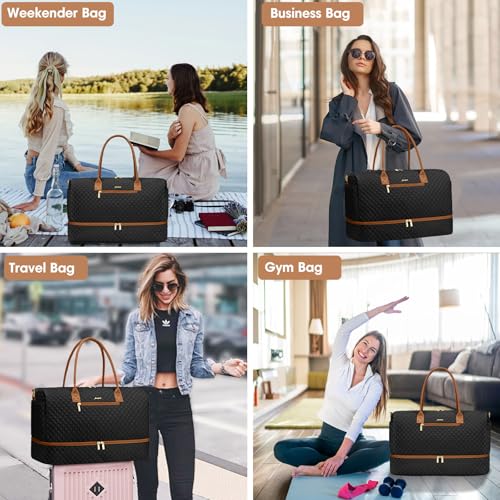 Travel Weekender Bags for Women: Overnight Bags with Shoe Compartment 3Pcs - color: 3-Blank Brown, size: 40L-3Pcs Set
