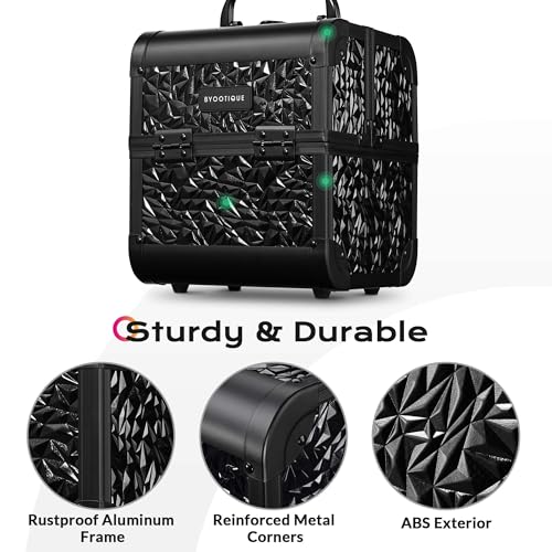 BYOOTIQUE Aluminum Hard Shell Purse with Strap Cosmetic Makeup Case Travel - color: Black With Travel Case