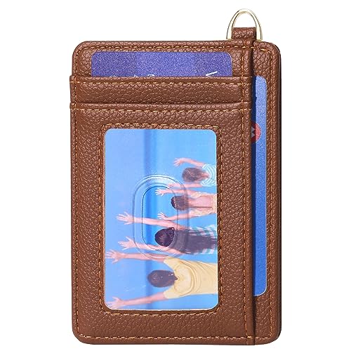 Badiya Credit Card Holder Slim Minimalist Wallet, Front Pocket Purse RFID Blocking Wallet Compact Card Case with ID Window for Women & Men - color: 2-Lychee-Brown