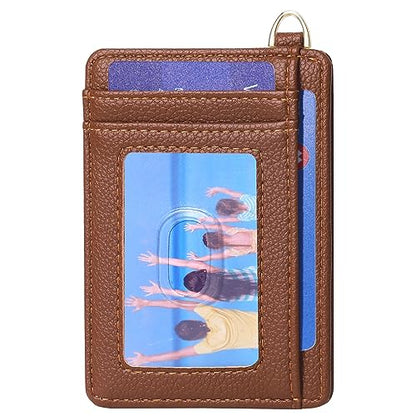Badiya Credit Card Holder Slim Minimalist Wallet, Front Pocket Purse RFID Blocking Wallet Compact Card Case with ID Window for Women & Men - color: 2-Lychee-Brown
