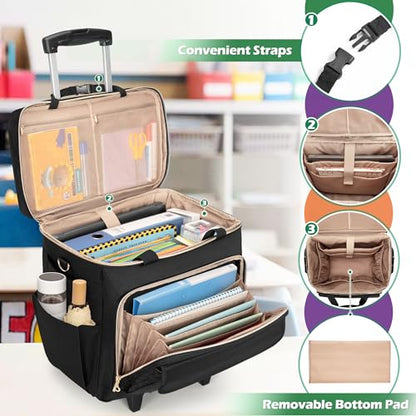 LUXJA Rolling Teacher Bag with Wheels and 15.6" Laptop Compartment, Black - color: Black