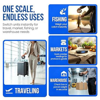 Digital Luggage Scale 50kg 10g Precision with LCD Display, Portable Hanging Hook for Travel, Home Kitchen and Fishing, Black
