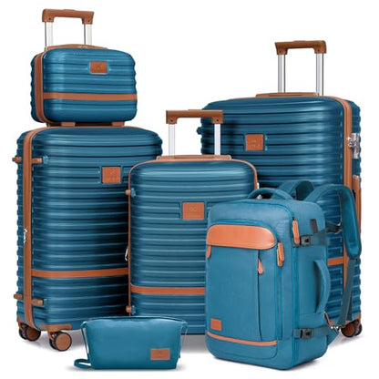 Joyway Expandable Luggage Sets 5 Piece, Lightweight Hard Shell Travel Suitcase Set with Spinner Wheels and TSA Lock, Blue - color: Blue, size: 6 piece set（13/20/24/28）