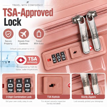 3 Pcs 20"/24"/28" Luggage Sets Suitcase with Wheels Large Checked Travel Suitcases，3 Piece Hard Shell Lightweight Luggage with TSA Lock, - color: 3 PCS & Rose Pink