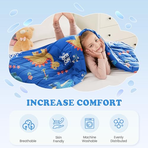 Dinosaur Weighted Blanket 3lbs Cool Small Heavy Throw Blanket Gifts 36"x48" - color: Blue Dinosaur, size: 36"×48" 3lbs