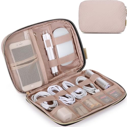 BAGSMART Large Electronics Travel Organizer Case for Women, Pink - color: A-Pink