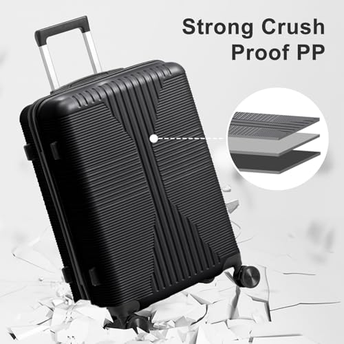 Karl home PP Hard Case Luggage Sets 5 Piece, Black, 12/16/20/24/28" - color: Black, size: 5 Piece Set (12in/16in/20in/24in/28in)