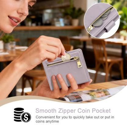 Small Wallets for Women Slim Minimalist Bifold Credit Card Holder - color: A Purple