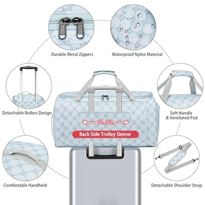Rolling Garment Bag for Travel, 50L Duffle Bag with Shoe Compartment, 4pcs - color: Blue