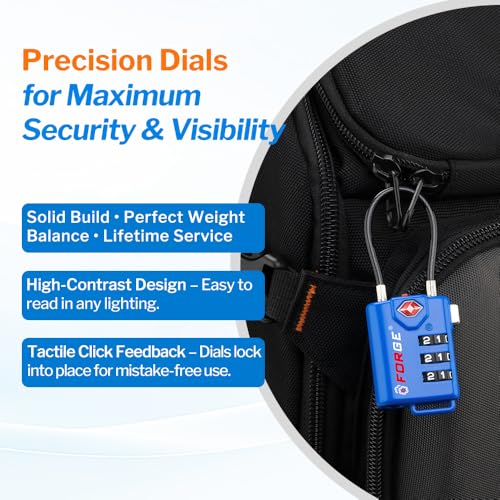 Forge TSA Approved Cable Luggage Locks, Open Alert, Blue, 4 Pack - color: Blue 4 Pack