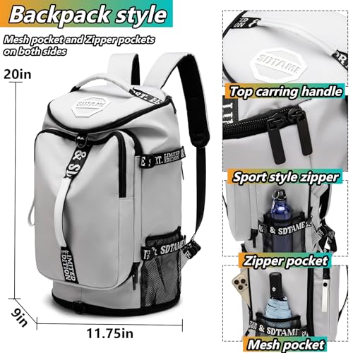 Gym Duffle Bag Backpack,4‑Way Waterproof with Shoe Compartment Travel Laptop - color: Grey