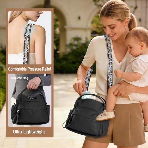 Nylon Top Handle Crossbody Bags for Women with 2 Adjustable Straps - color: Black