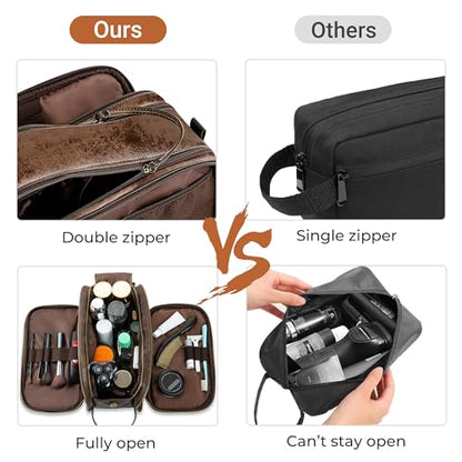 Elviros Toiletry Bag for Men PU Leather Shaving Dopp Kit (Large, Chocolate) - color: Dark Coffee, size: Large (Pack of 1)