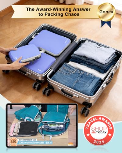 Gonex Compression Packing Cubes, 4-Piece Expandable Travel Organizers - color: 4-Periwinkle, size: 4 Set
