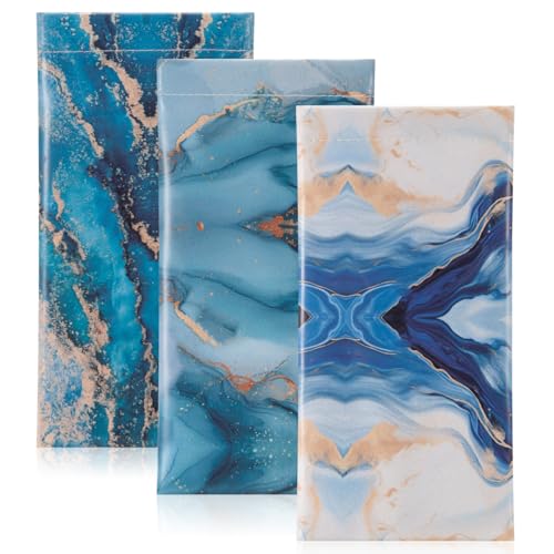 TRIUMPH VISION Eyeglass Case Glasses Case Soft Sunglass Pouch Sleeve 3 Pack - color: Pu Leather Marble White Blue Gold