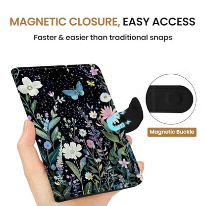 Passport Holder for Travel, RFID Blocking Wallet with Magnetic Closure - color: C-Starry Garden